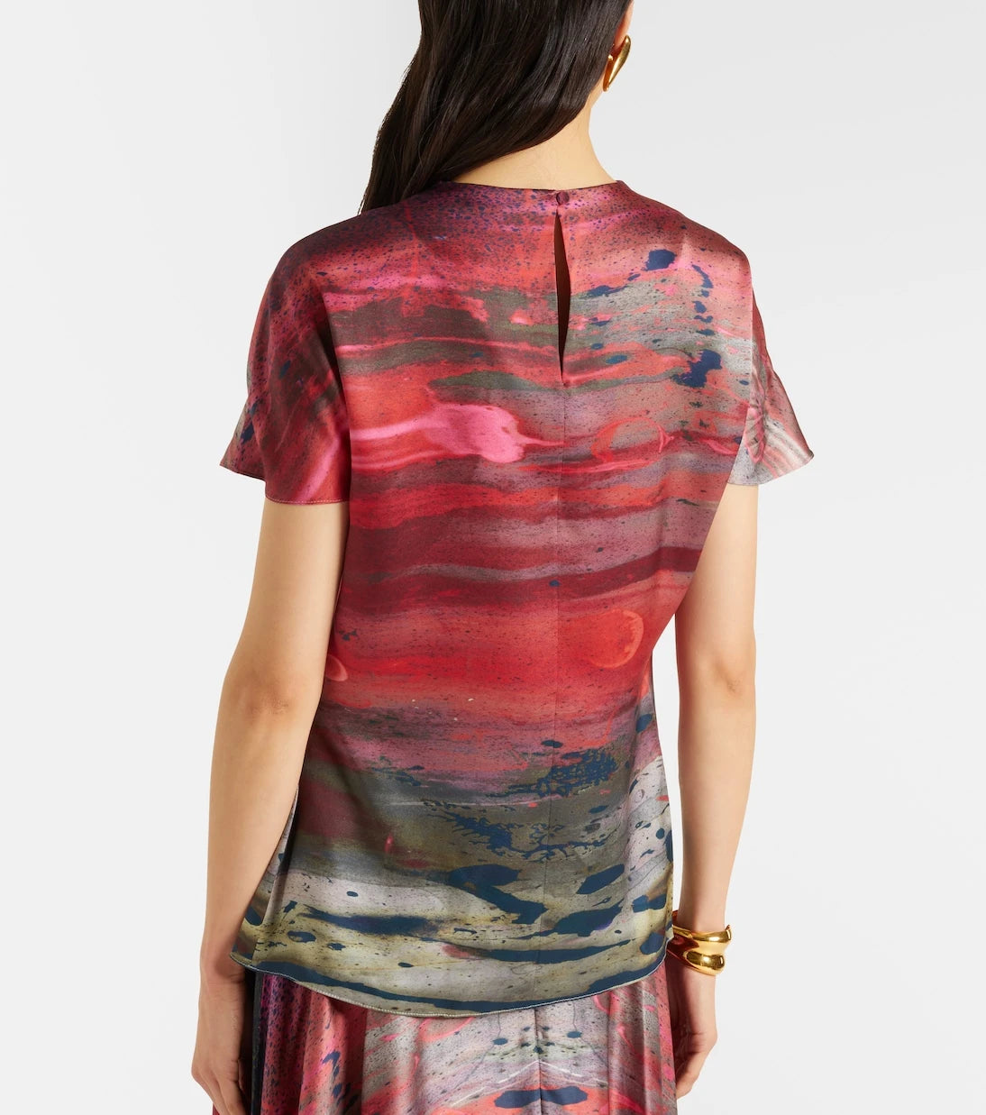 Roksanda - Printed draped silk satin top