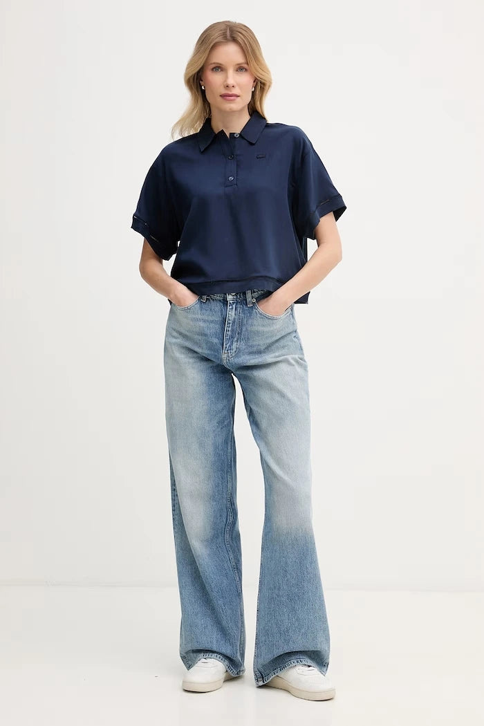 Lacoste тениска с яка дамска с лиосел