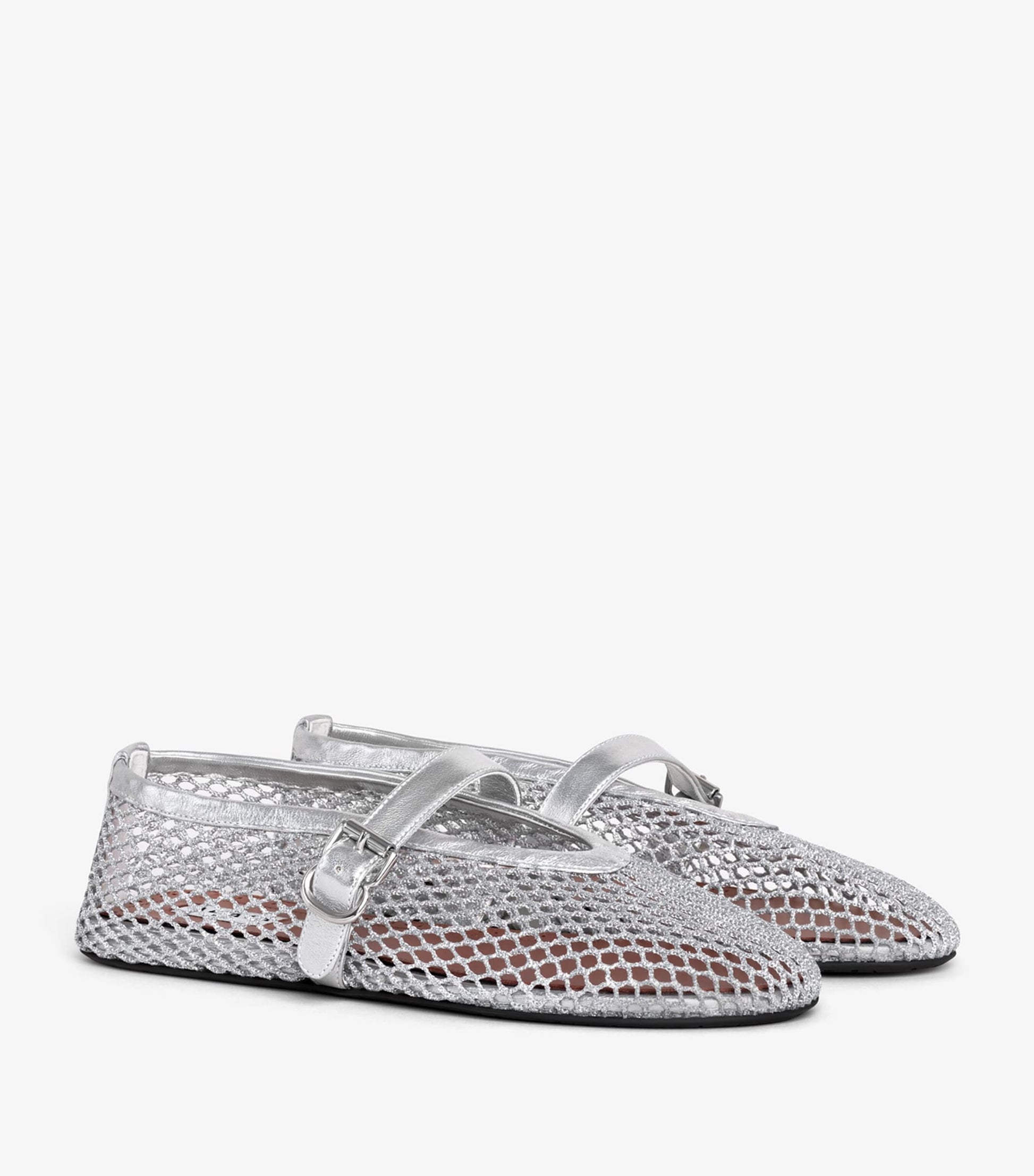 Silver Leather Mesh Ballet Flats