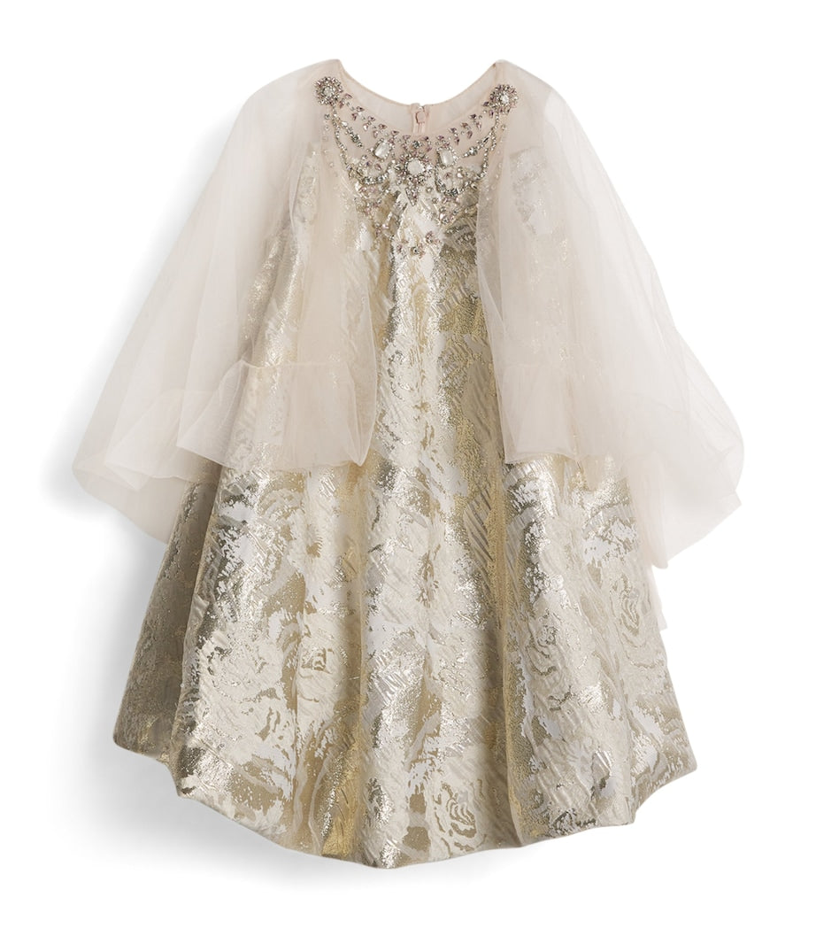 MAISON AVA Gold Embellished Dress with Cape (2-14 Years)