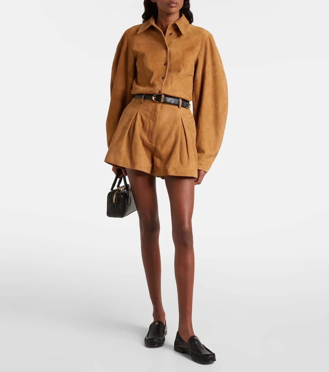 Rotate - High-rise suede shorts
