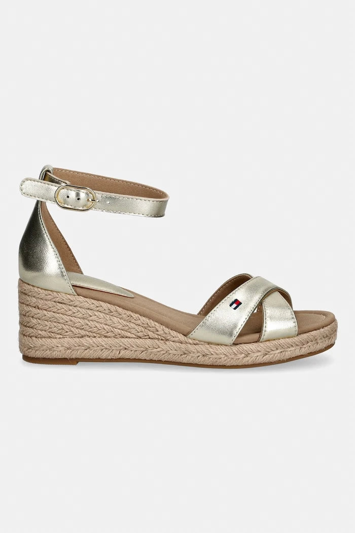 Tommy Hilfiger Deri Eğik Platformlu Sandalet MID WEDGE ESPAD X CROSS GOLD