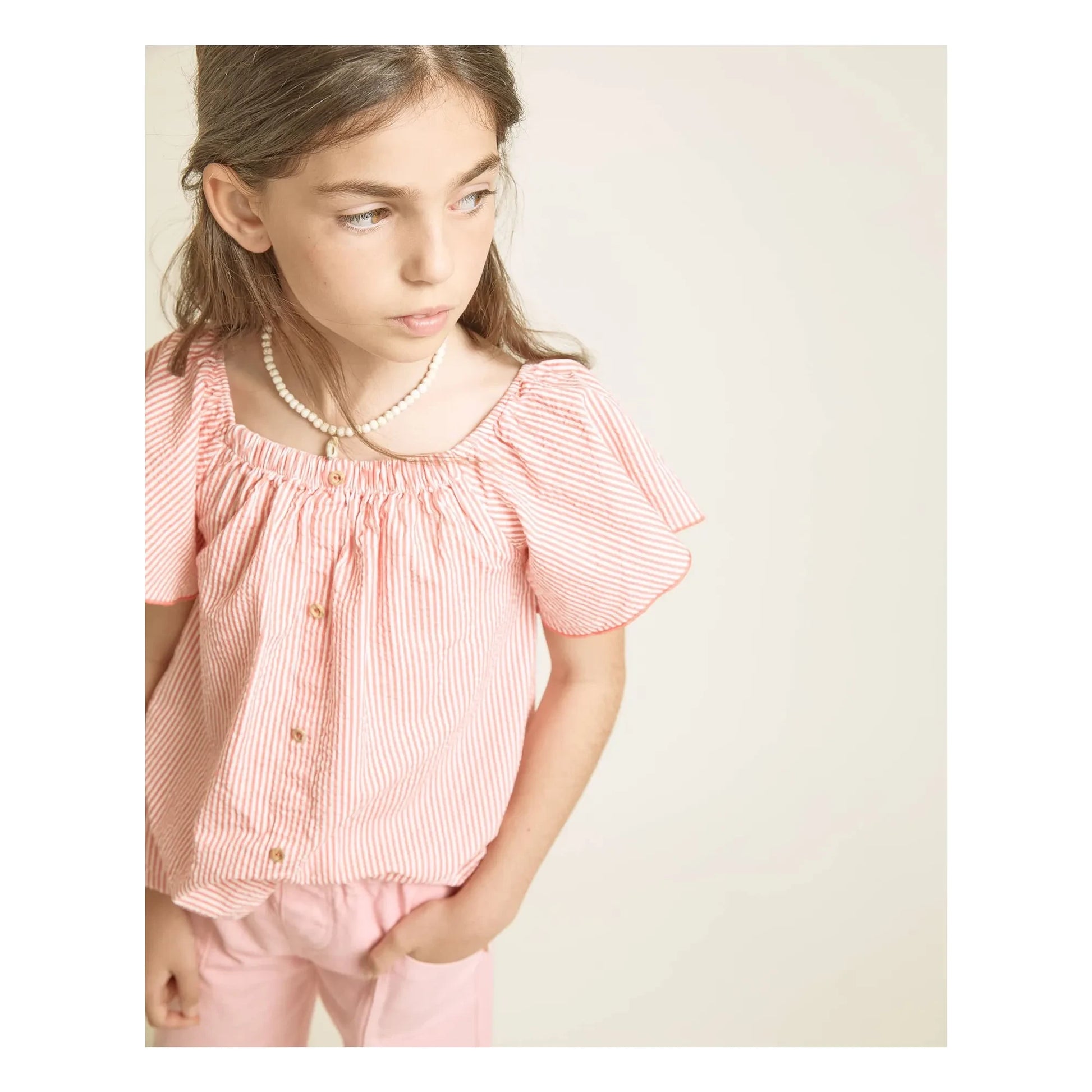Búho - Seersucker striped blouse | Red