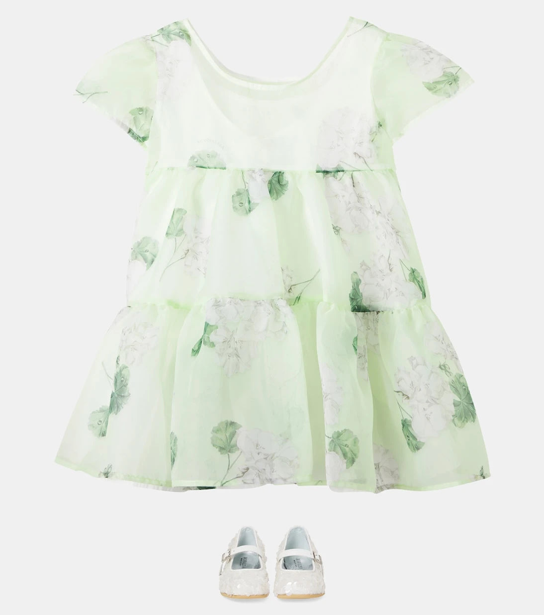 Monnalisa - Floral tiered organza dress