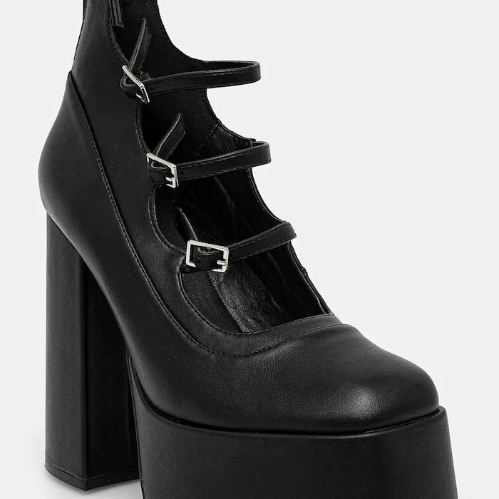 Обувки с дебел ток Koi Footwear GURREN BLACK STRAPPY PLATFORM HEELS