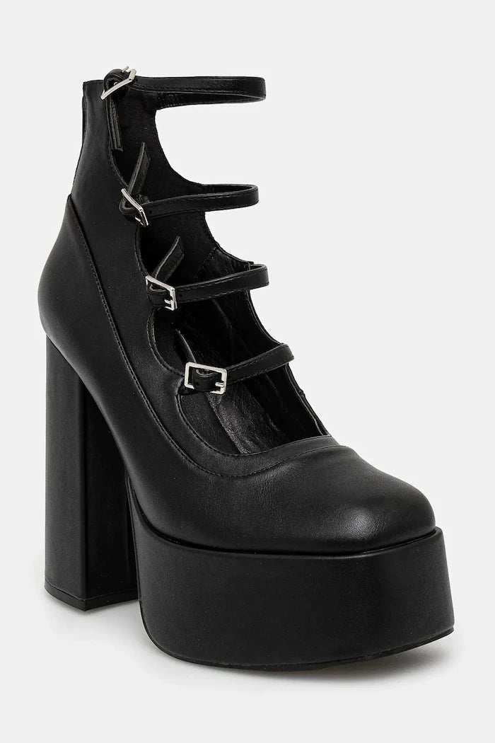 Обувки с дебел ток Koi Footwear GURREN BLACK STRAPPY PLATFORM HEELS
