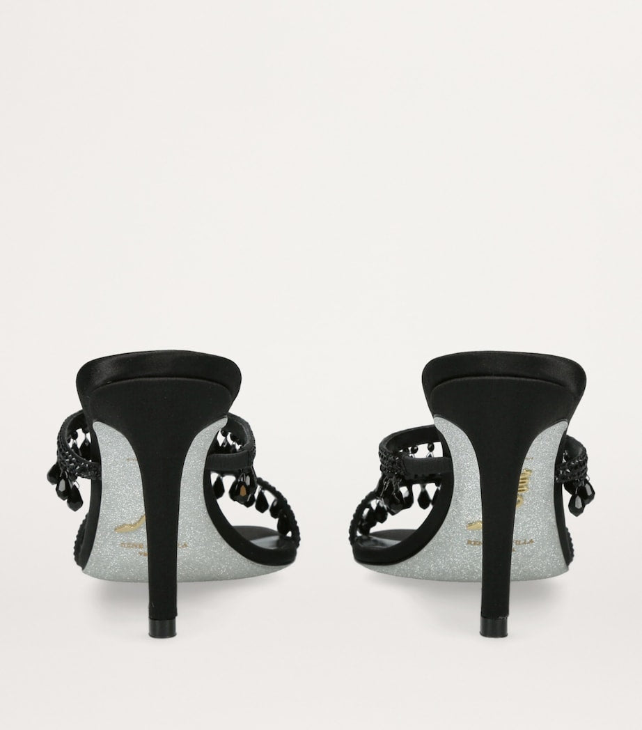René Caovilla Black Embellished Chandelier Heeled Mules 80