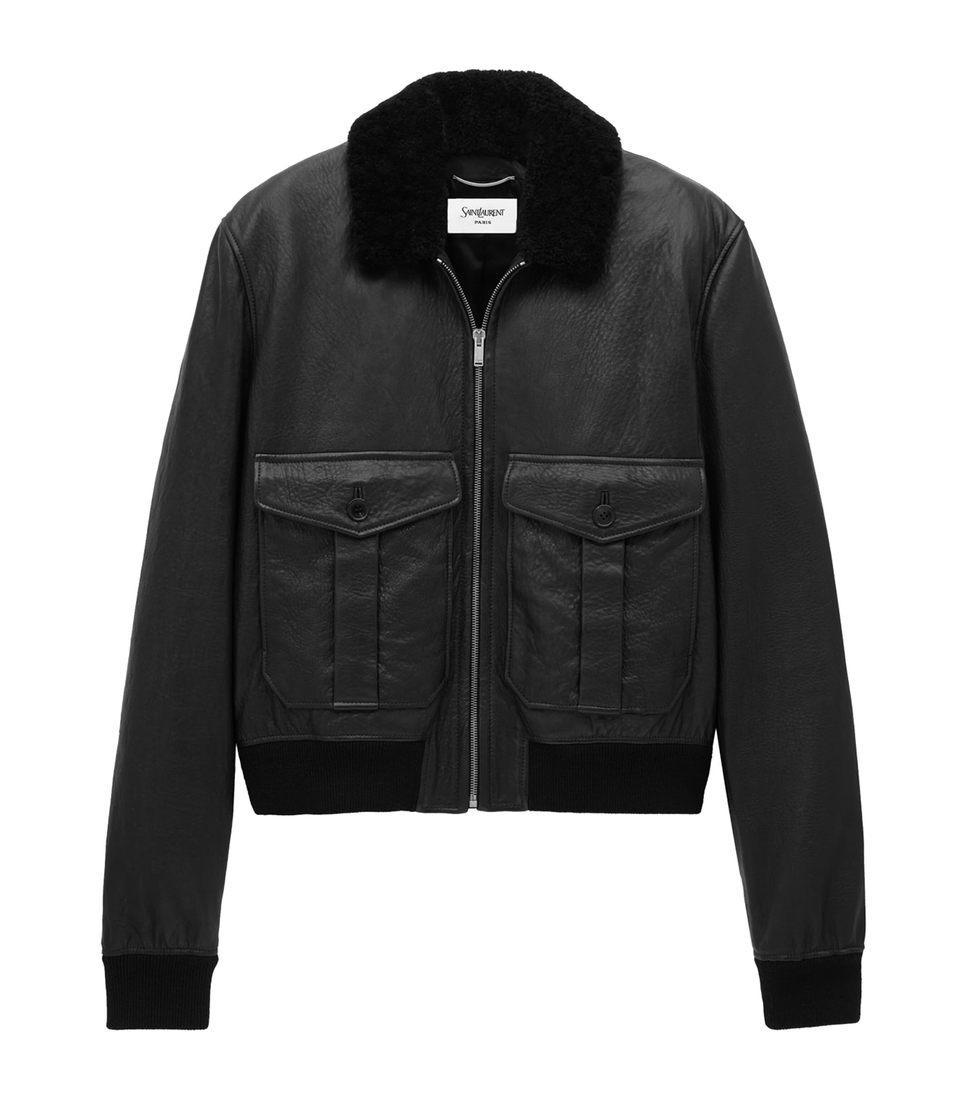 Saint Laurent Black Shearling-Collar Leather Jacket