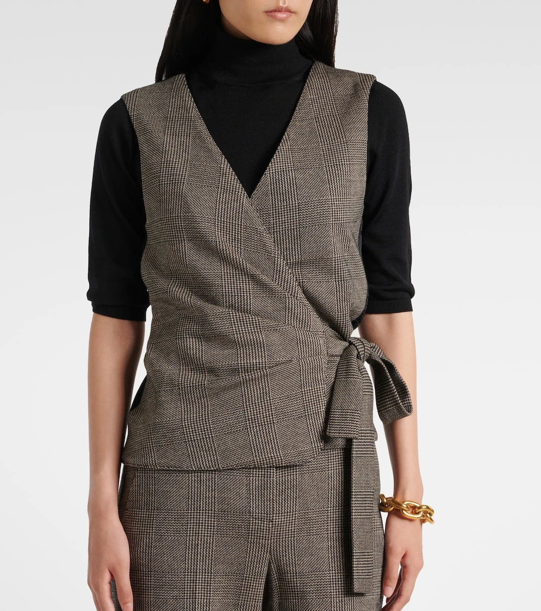 Max Mara - Adige houndstooth wool-blend wrap top