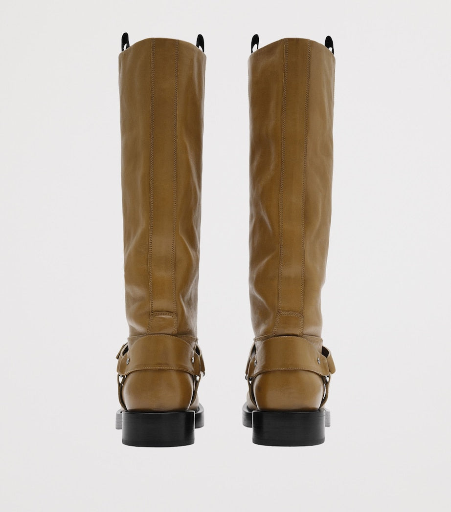 Burberry Brown Leather Saddle Knee-High Boots