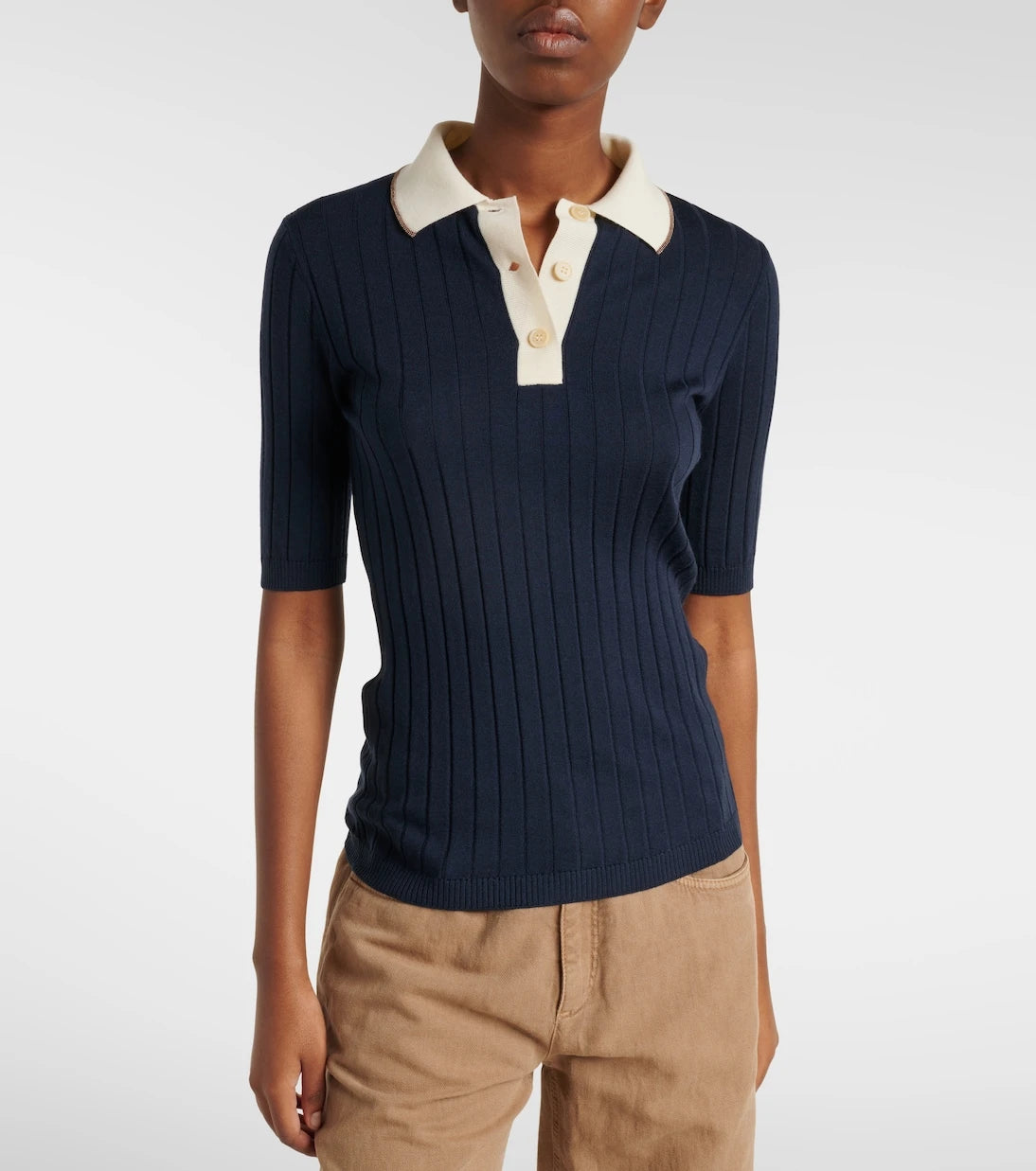 Brunello Cucinelli - Embellished wool and cashmere polo sweater