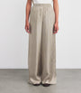Max Mara Beige Silk Stripe Wide-Leg Trousers