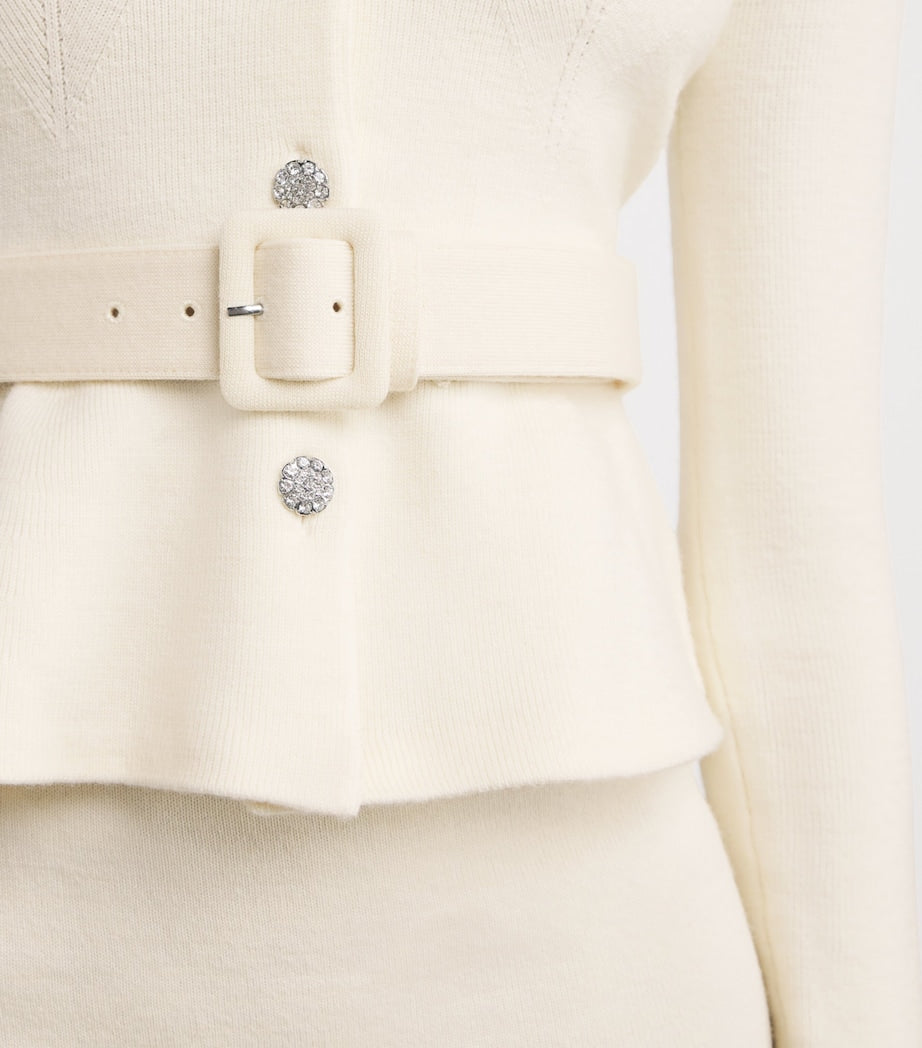 Self-Portrait Ivory Knitted Embellished Midi Dress