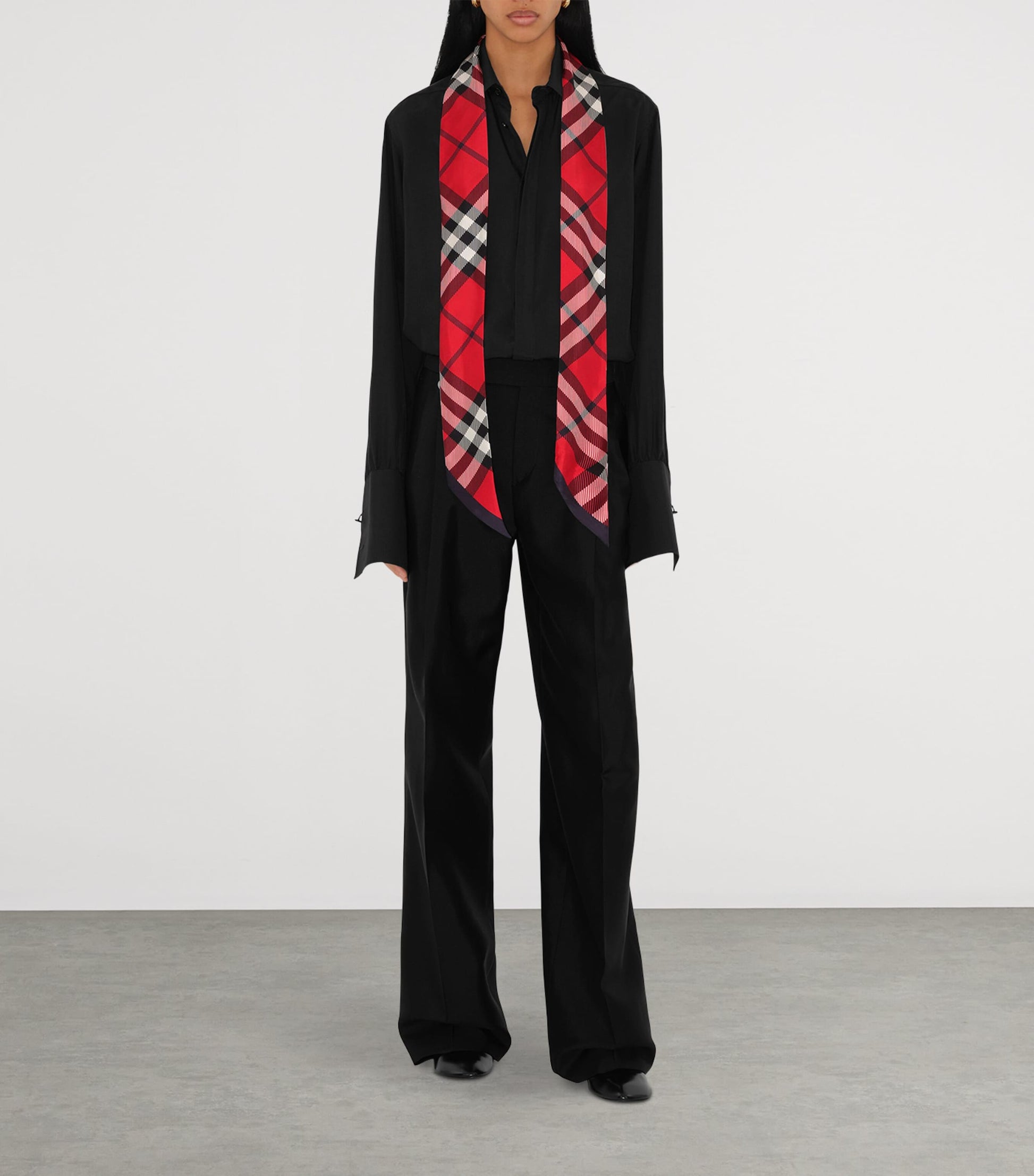 Red Silk Skinny Check Scarf