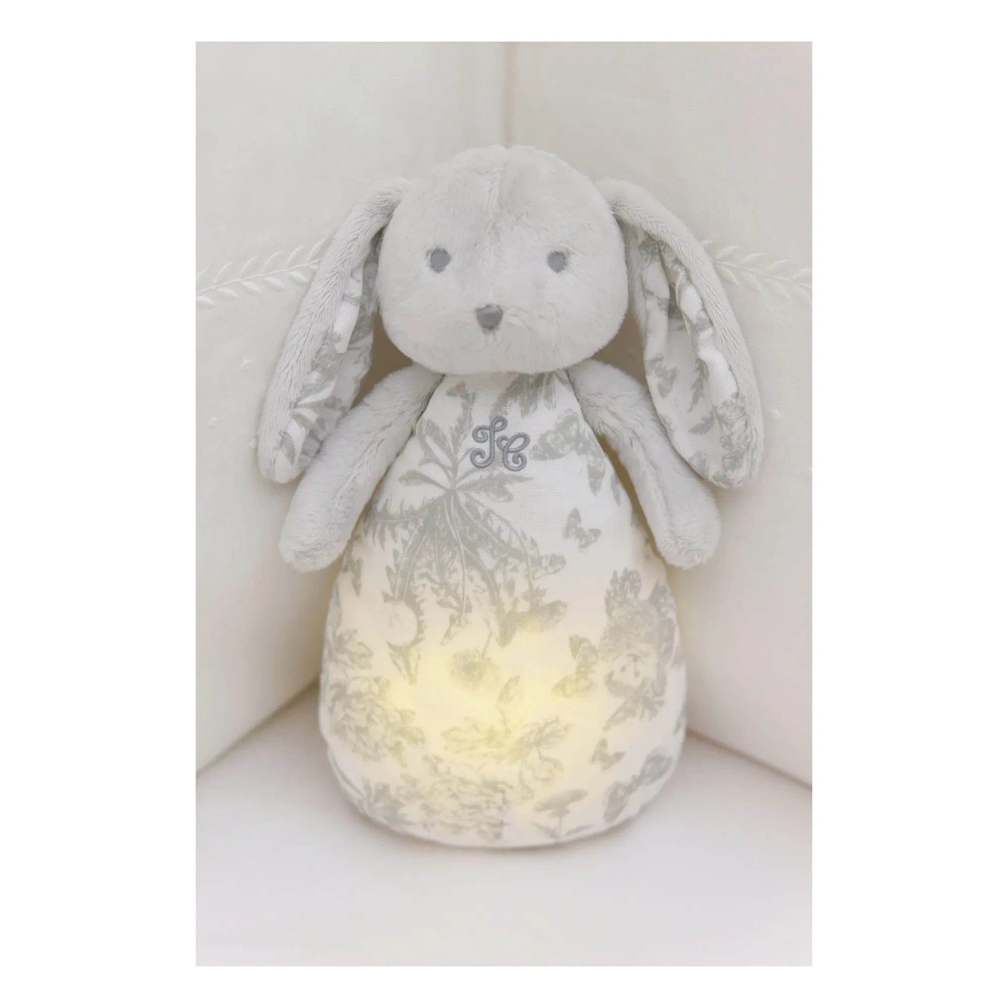 Tartine et Chocolat - Doudou nightlight Augustin le lapin Toile de Jouy | Light grey