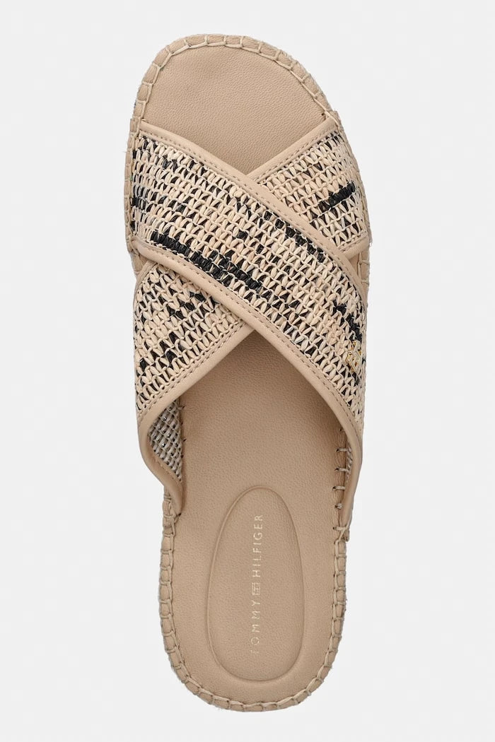 Tommy Hilfiger kadın espadril mule sandal rafya