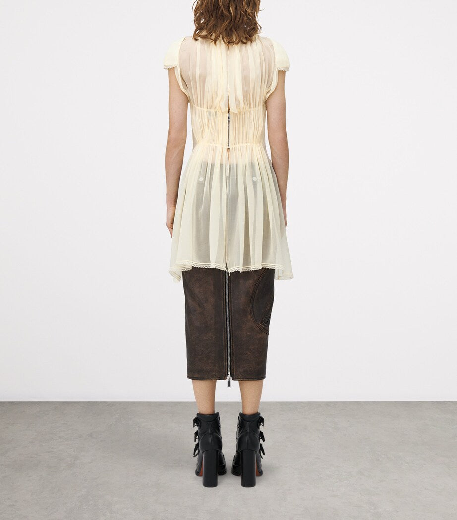 McQueen Brown Leather Pencil Midi Skirt