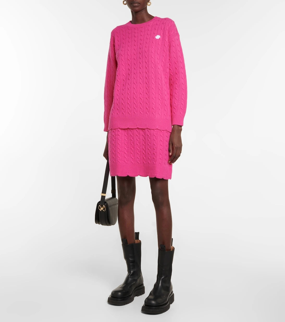 Patou - Scalloped cable-knit wool miniskirt