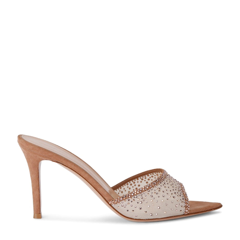 Gianvito Rossi Beige Suede Embellished Rania Mules 85