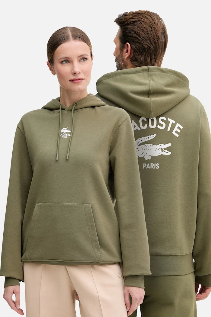 Pamuklu kapüşonlu Lacoste sweatshirt
