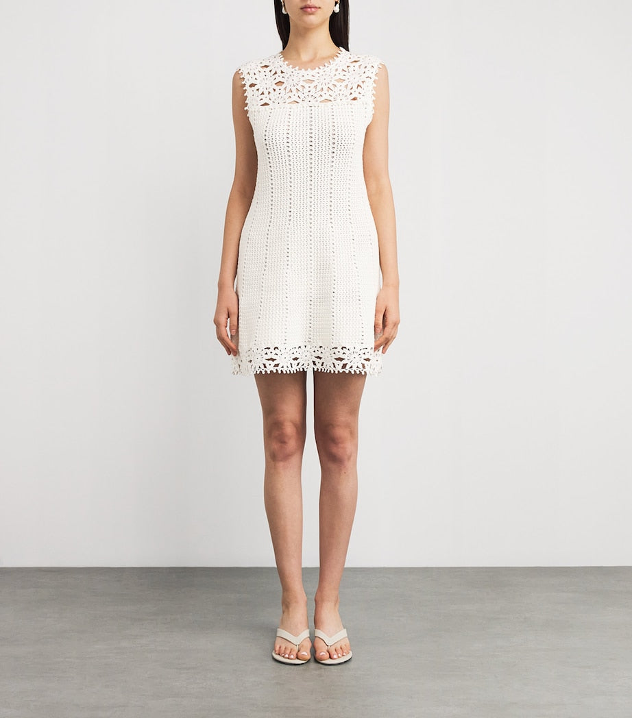 White Crochet Shift Mini Dress