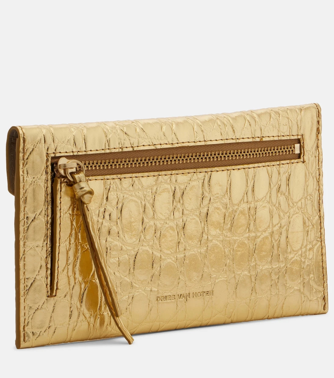 Dries Van Noten - Embossed metallic leather clutch