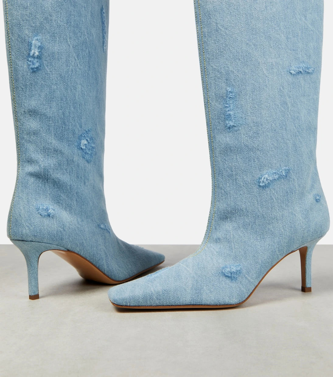 Acne Studios - Distressed denim knee-high boots
