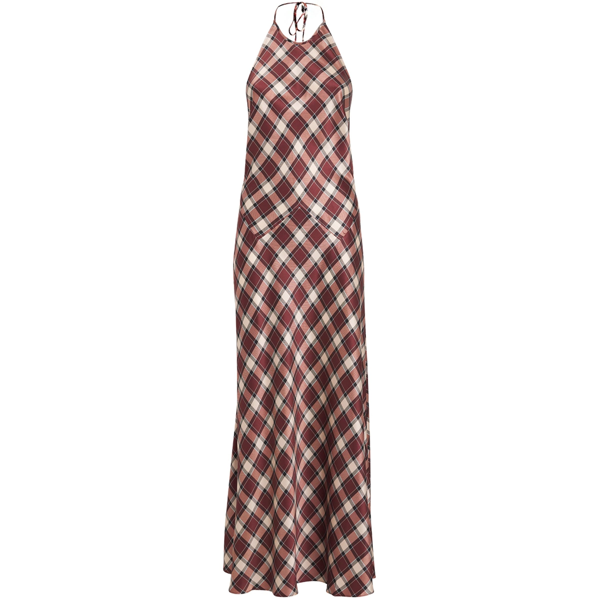 DÔEN Multi Silk Plaid Maxime Maxi Dress