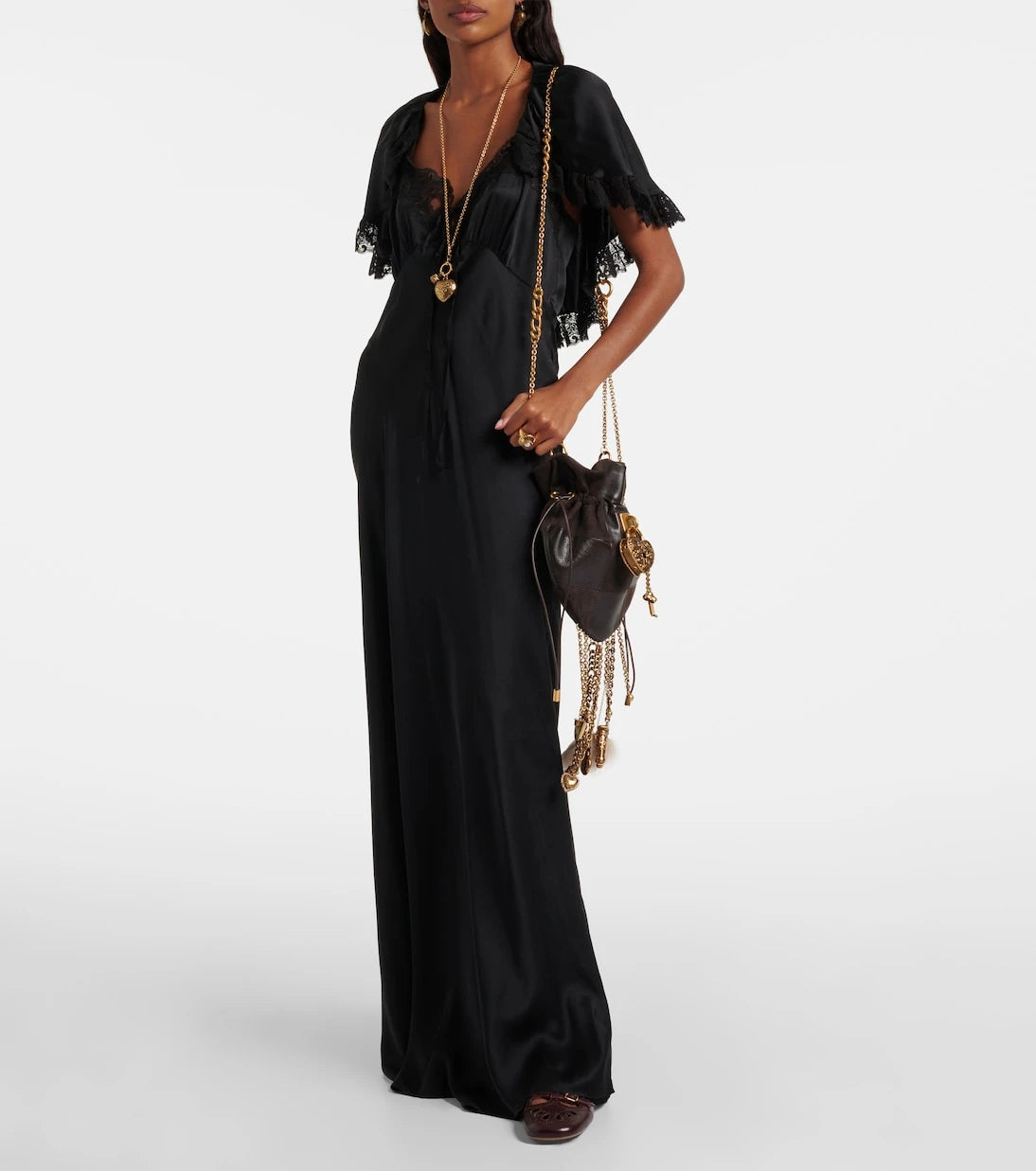 Chloé - Lace-trimmed silk satin maxi dress