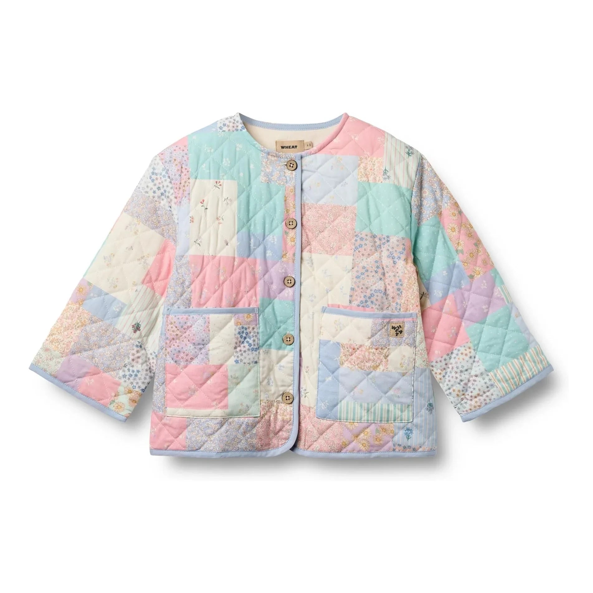 Wheat - Inaja Patchwork Organic Cotton Quilted Jacket | Pale blue