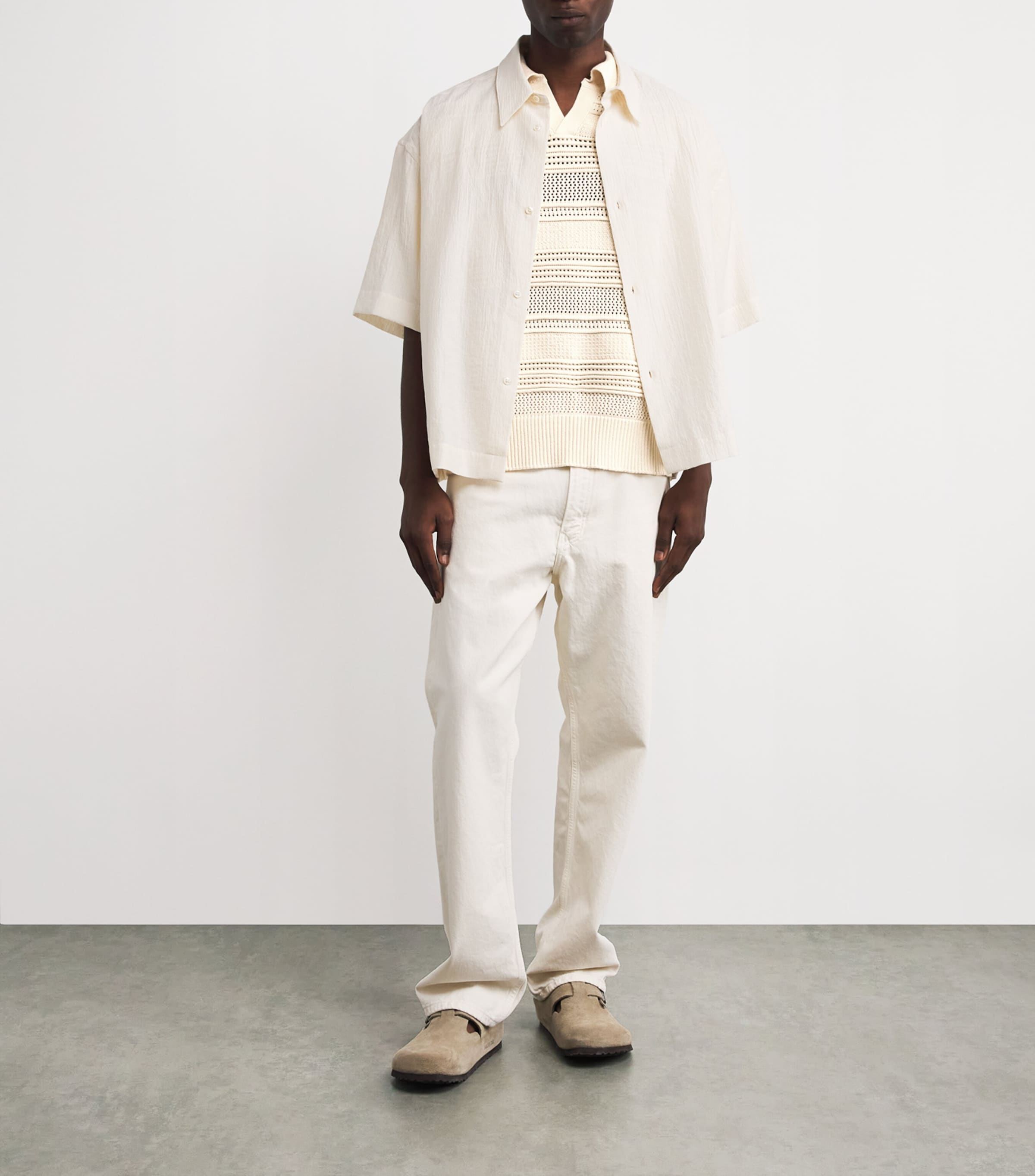 Cotton-Blend Crochet Polo Shirt