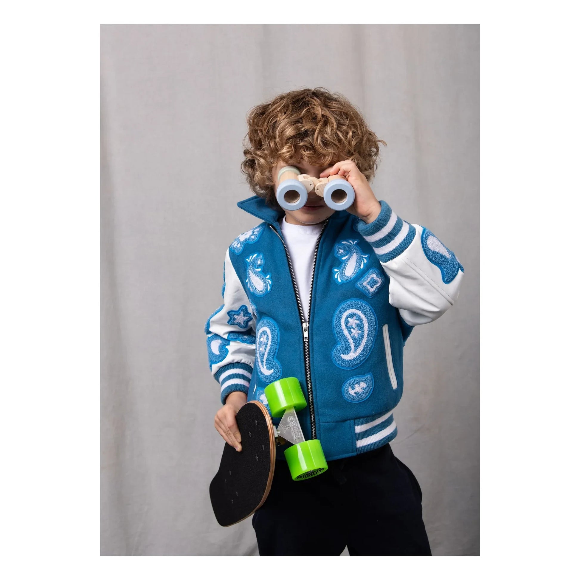 Fille Garçon - Paisley Wool and Leather Bomber | Blue