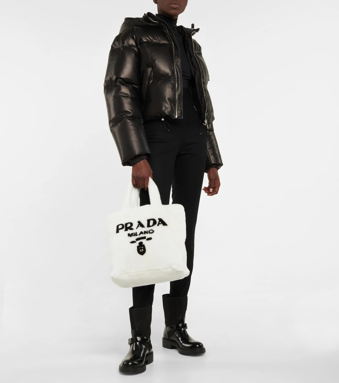Prada - Medium logo shearling tote
