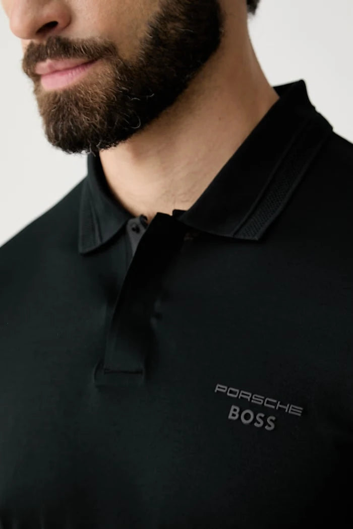BOSS Green erkek pamuklu yakalı tişört BOSS X PORSCHE