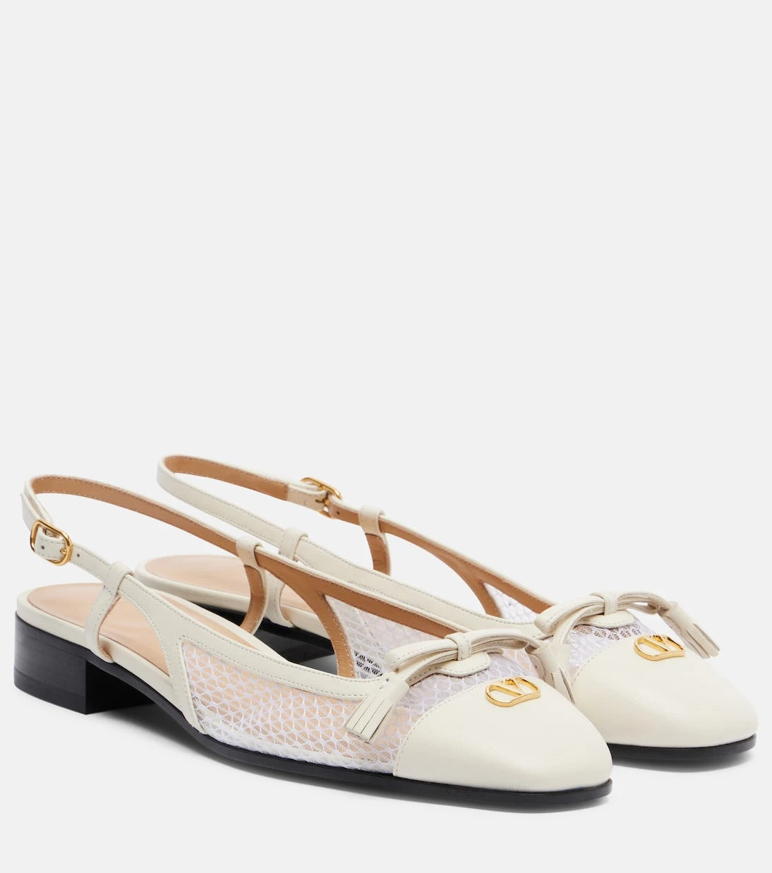 Valentino Garavani - VLogo leather and mesh slingback flats