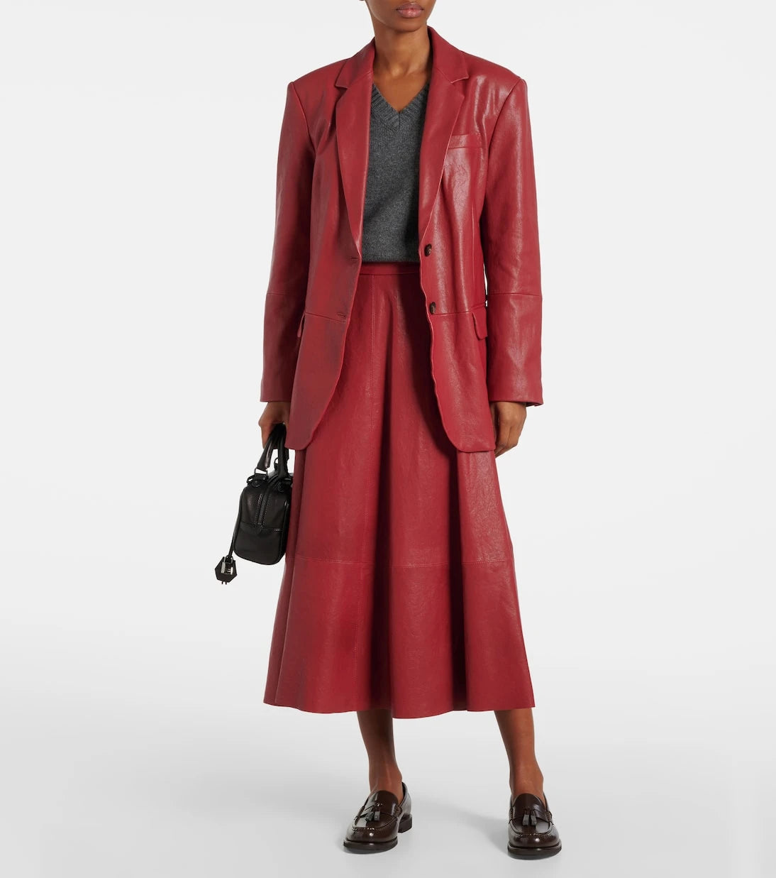 Brunello Cucinelli - High-rise leather midi skirt