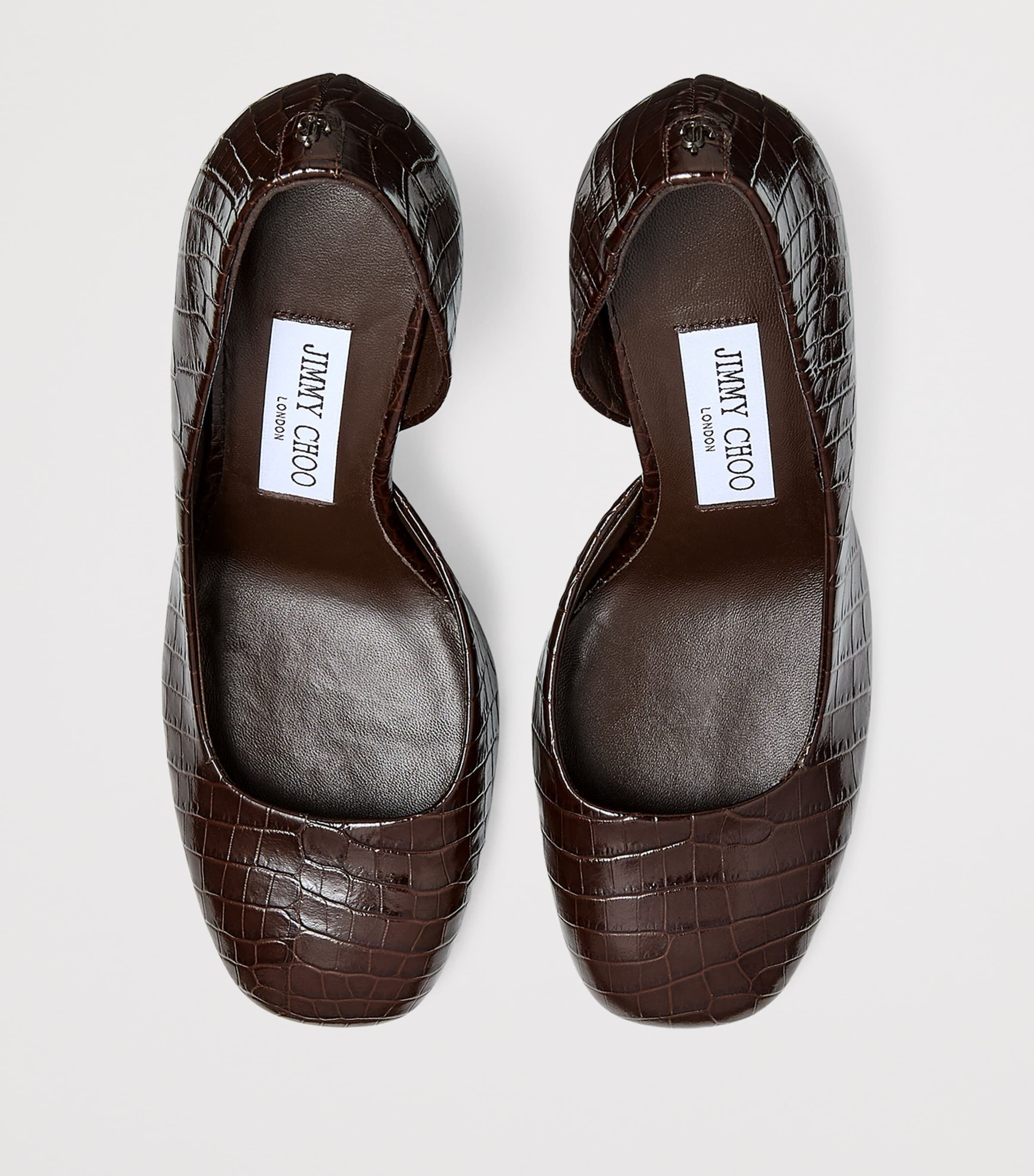 Brown Farren 85 Leather Croc-Embossed Pumps