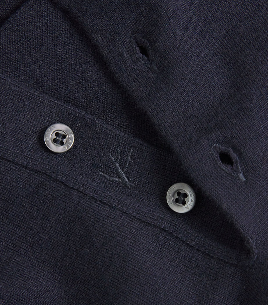 Isaia Black Cashmere-Silk Knit Polo Shirt