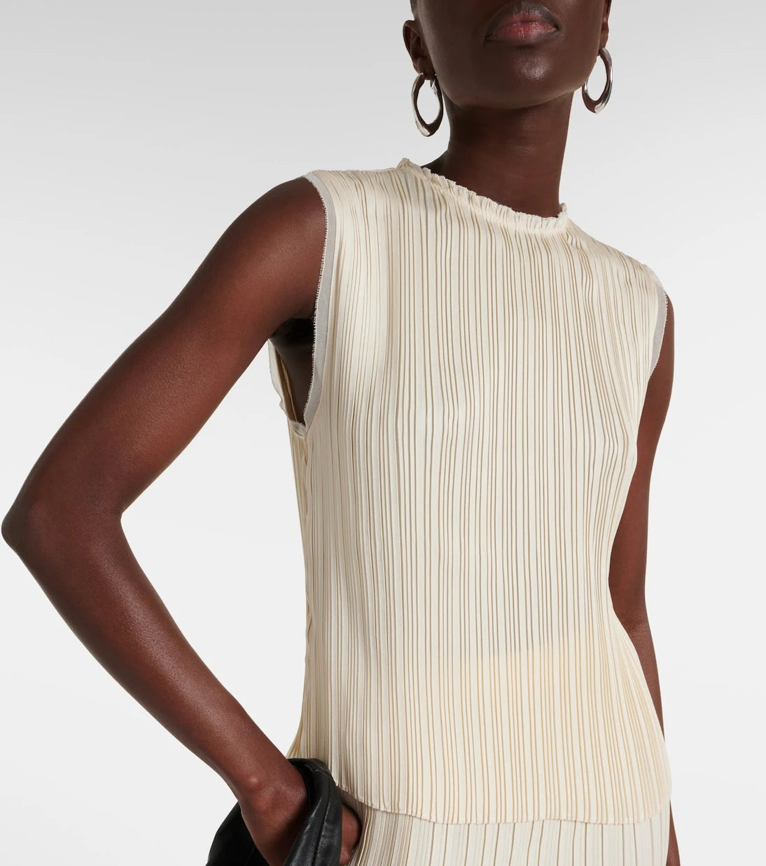 Vince - Chiffon-trimmed pleated satin top