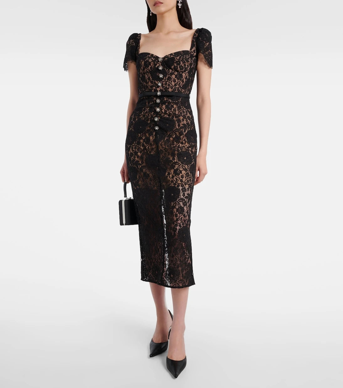 Self-Portrait - Embellished cotton-blend lace midi dress