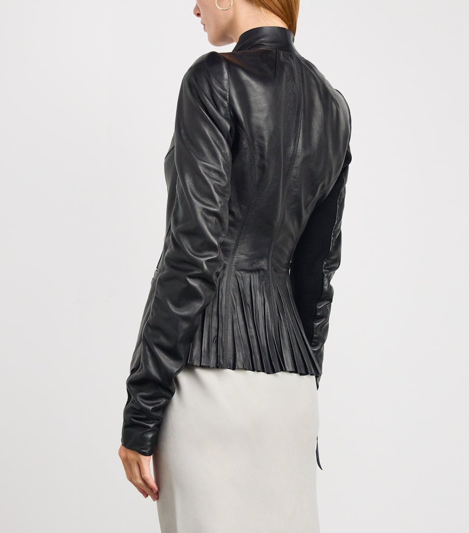 Rick Owens Black Wool-Panel Hollywood Leather Jacket