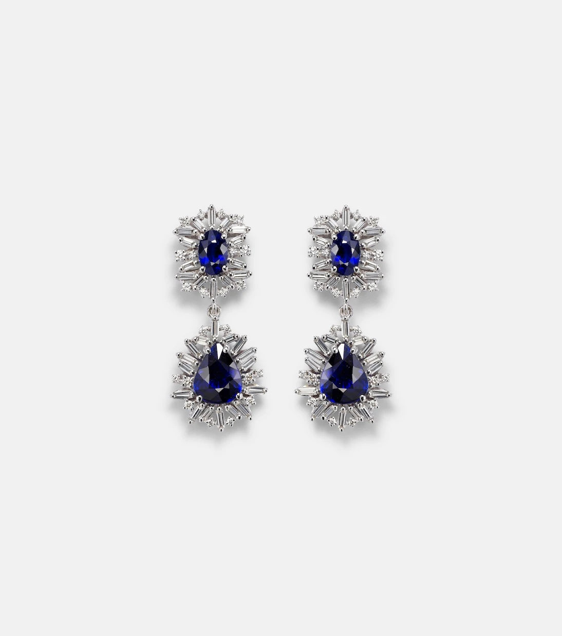 Suzanne Kalan - 18kt white gold drop earrings with diamonds and sapphire