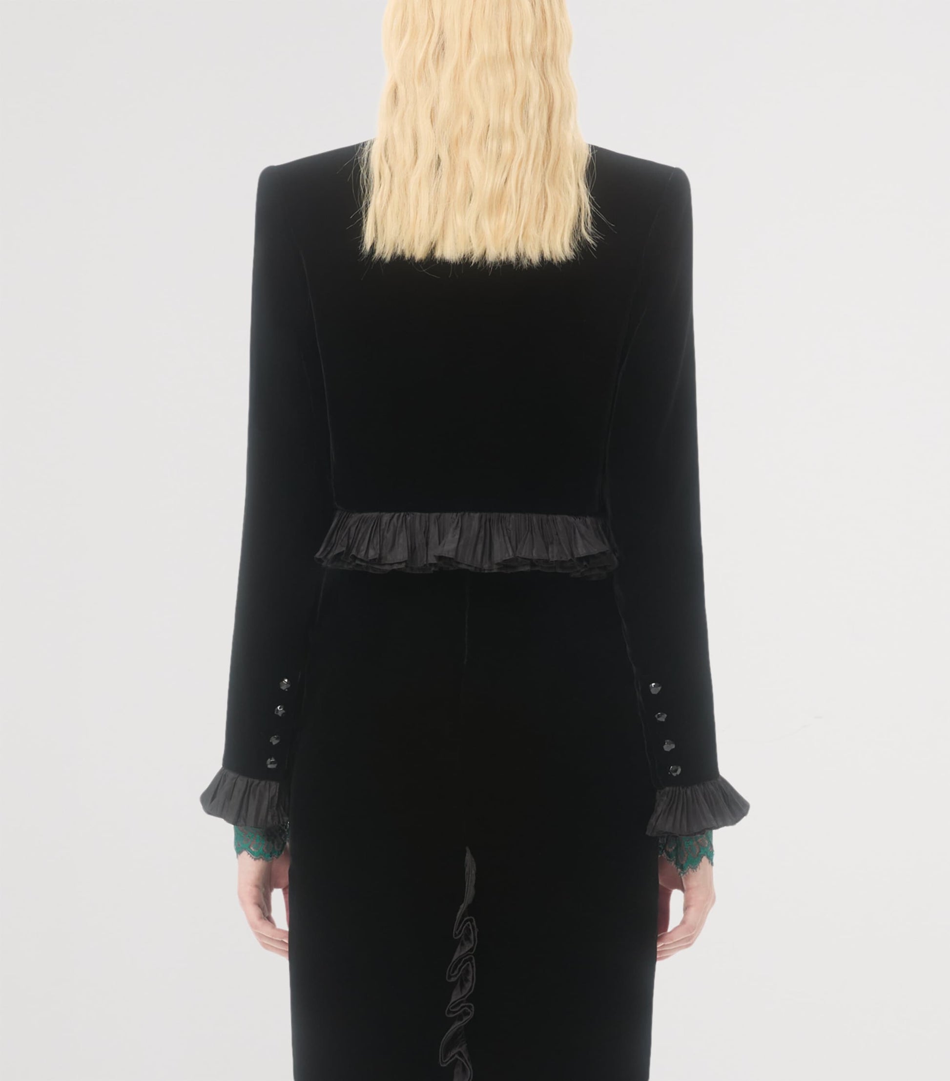 Valentino Black Velour Plissé-Detailing Jacket