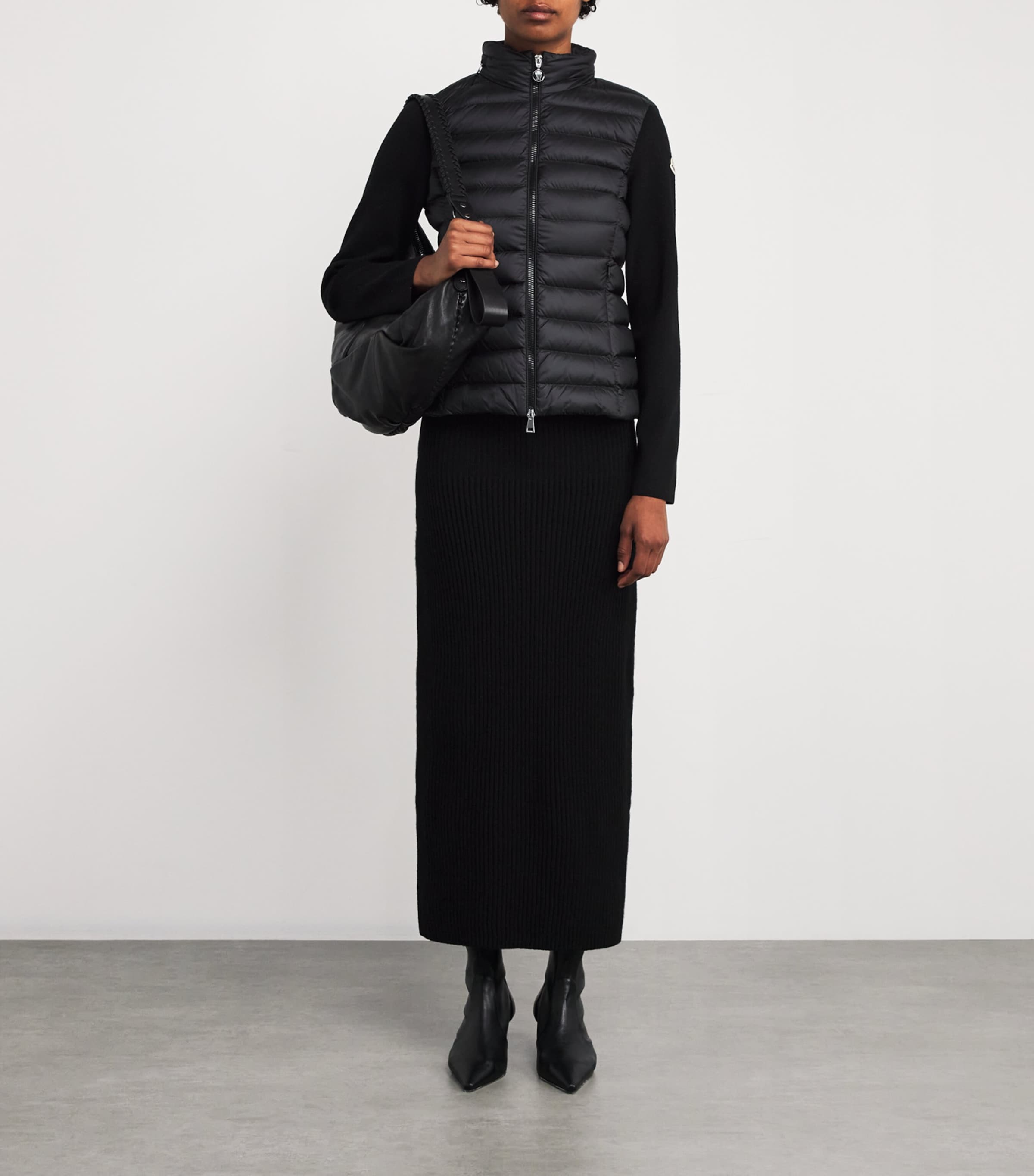 Moncler Black Down Wool-Trim Panelled Cardigan