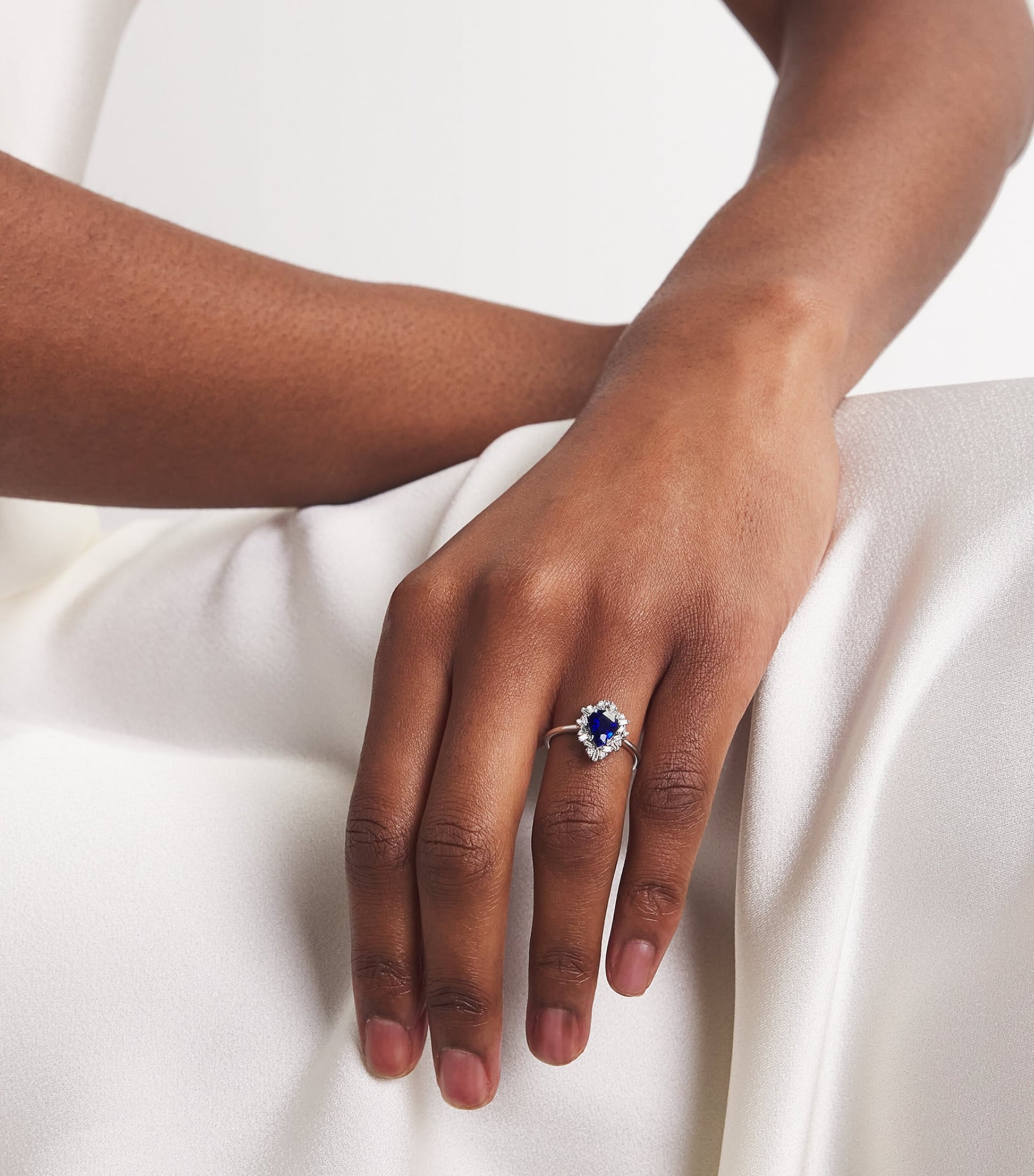 White Gold, Sapphire and Diamond One of a Kind Teardrop Ring (Size 6.75)