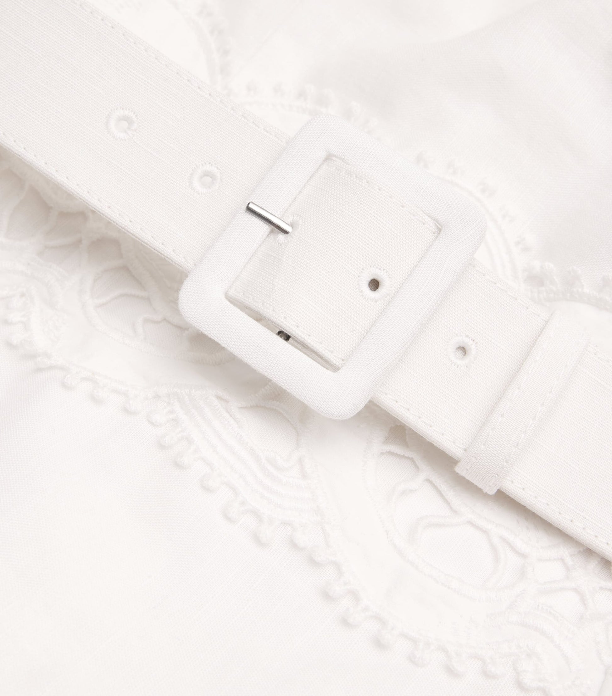 Self-Portrait Lace-Insert Belted Midi Dress WHITE