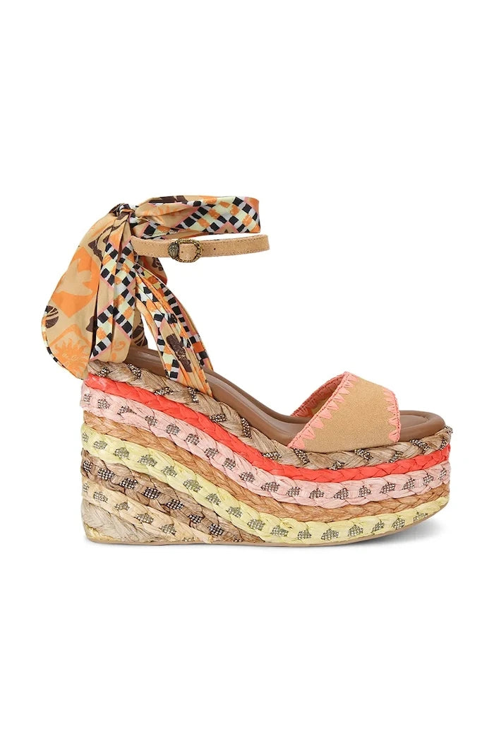 Kurt Geiger London Chelsea Scarf Wedge Yüksek Topuklu Sandalet