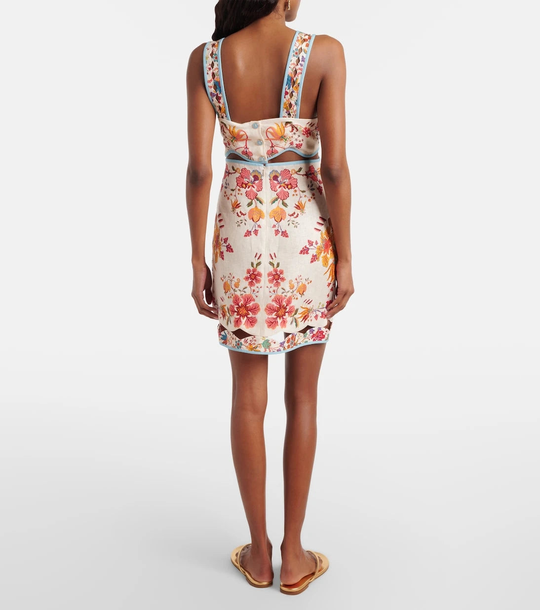 Farm Rio - Cutout floral linen minidress
