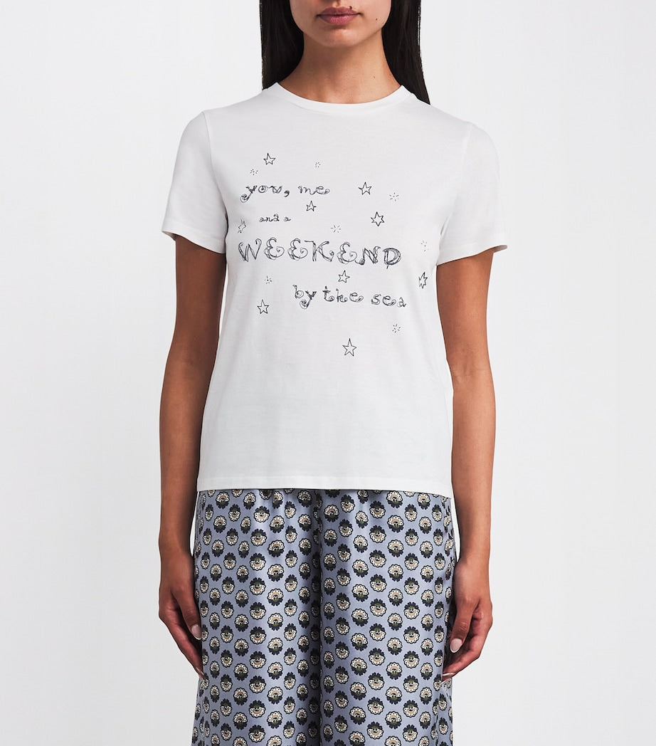 Weekend Max Mara White Cotton Print and Embroidered T-Shirt