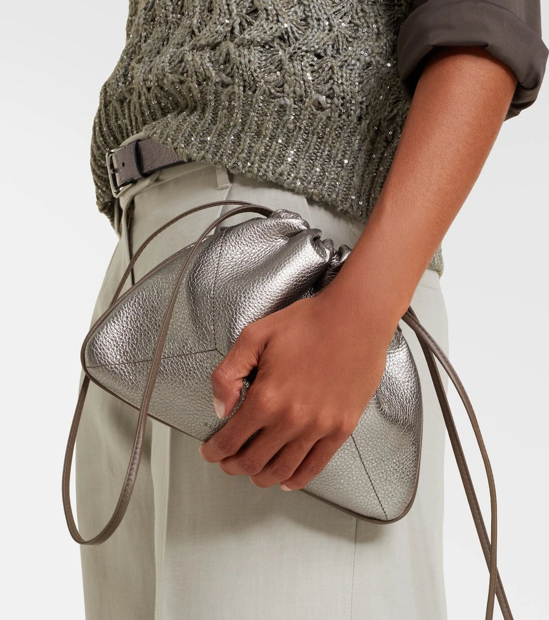 Brunello Cucinelli - Monili Small metallic leather crossbody bag